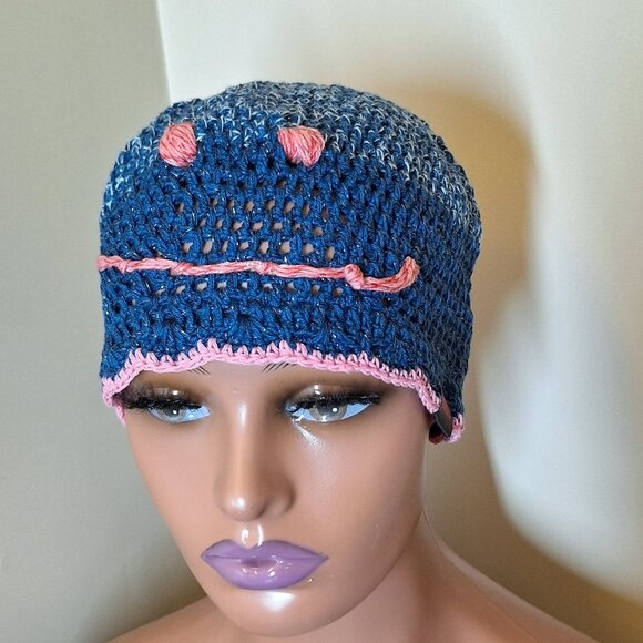 Crocheted Handmade Hat Beanie with Smile - Picture 1 of 5